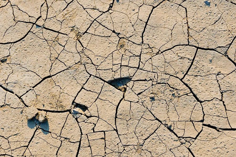 A close up of cracked earth with some dirt