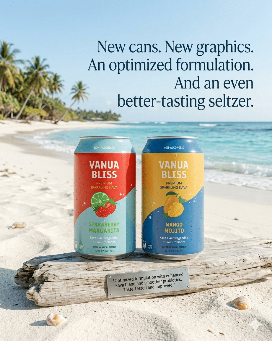 Vanua Bliss Kava Soda – Calm & Relaxing Plant-Based Wellness Drink | Low Sugar, Probiotic, Non-Alcoholic