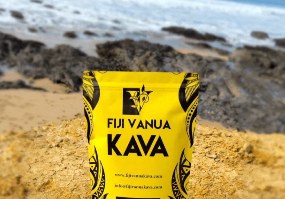 Yellow bag of Fiji Vanua Kava powder.