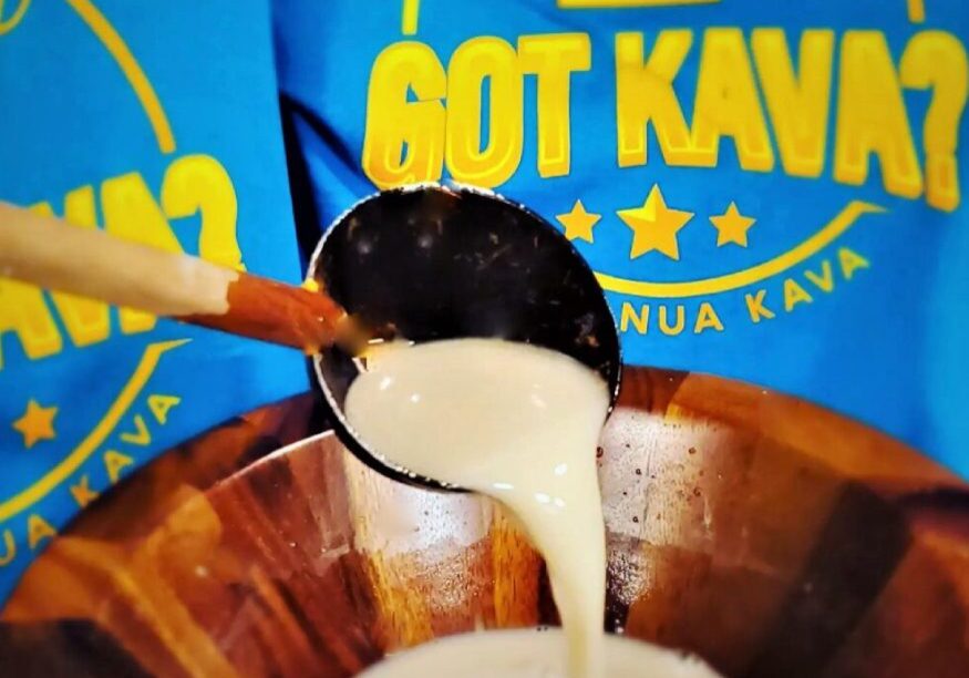 Kava being poured into a bowl.